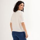 Women's Rich Eggshell White Buttoned Round Neck Casual Top, सफ़ेद, small