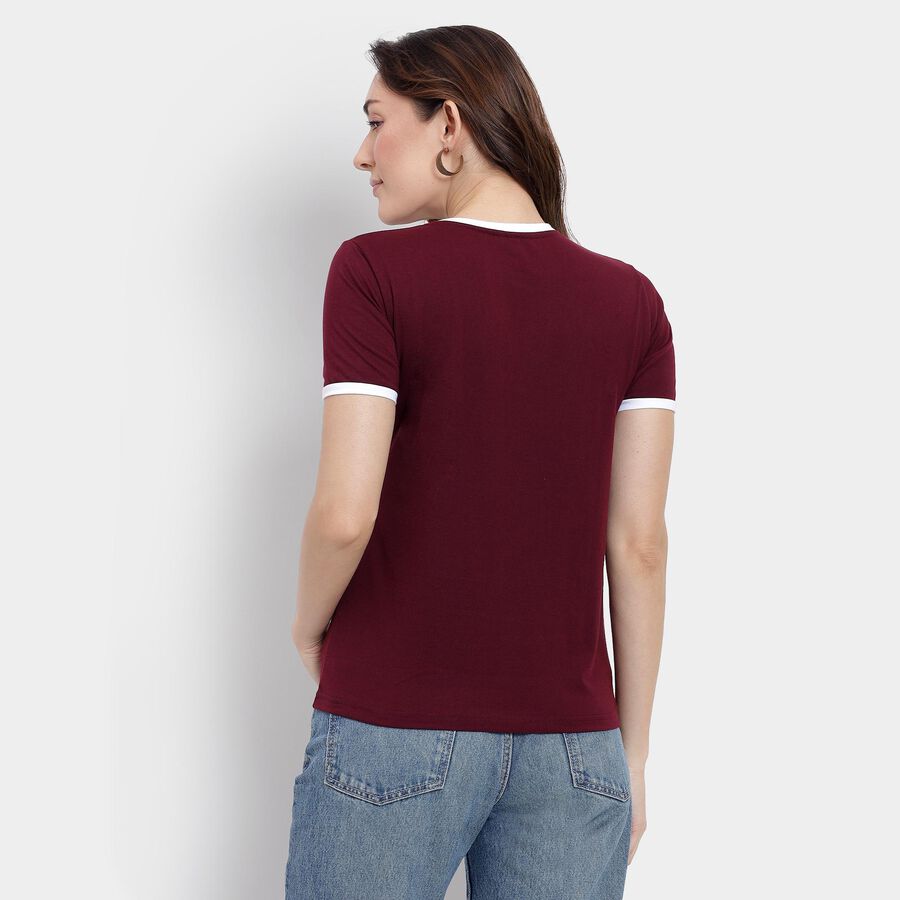 Ladies' Round Neck T-Shirt, वाइन, large image number null