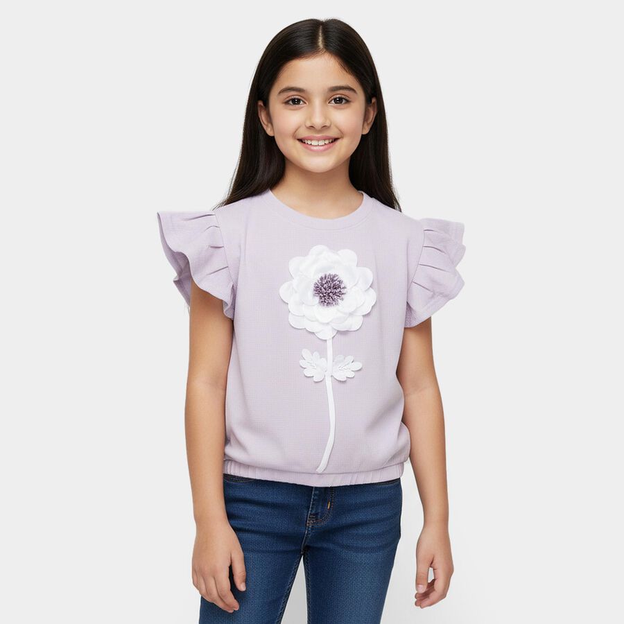 Girls Lilac Round Neck Casual T-Shirt, Lilac, large