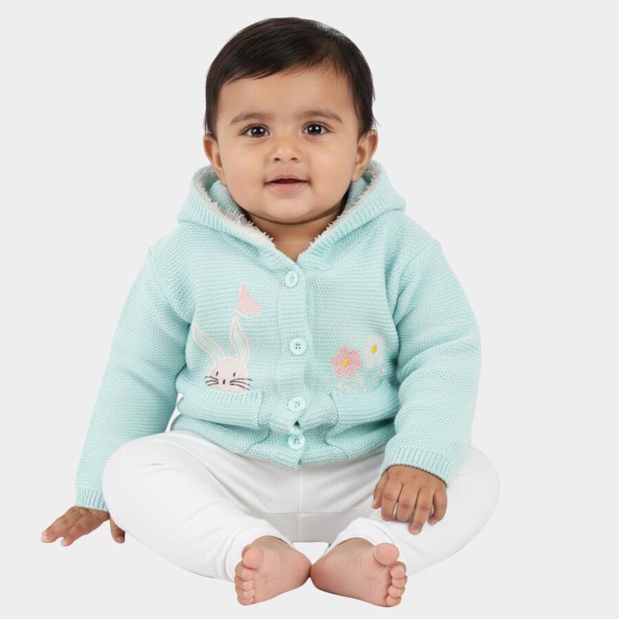 Infants' Soft Aqua Blue Hooded Knit Pullover, एक्वा, large image number null