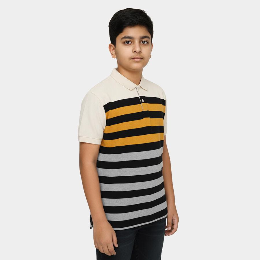 Boys Beige Polo Neck Casual T-Shirt, मस्टर्ड, large image number null