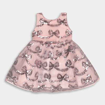 Girls' Soft Pink Sequin Bow Sleeveless Party Frock