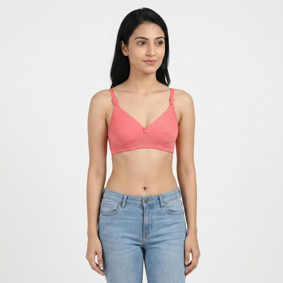 Women's Pink Cotton Blend Regular Bralette Bra, गुलाबी, large