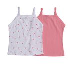Girls' Pink and White Cotton Square Neck Sleeveless Vest, Pink, small image number null