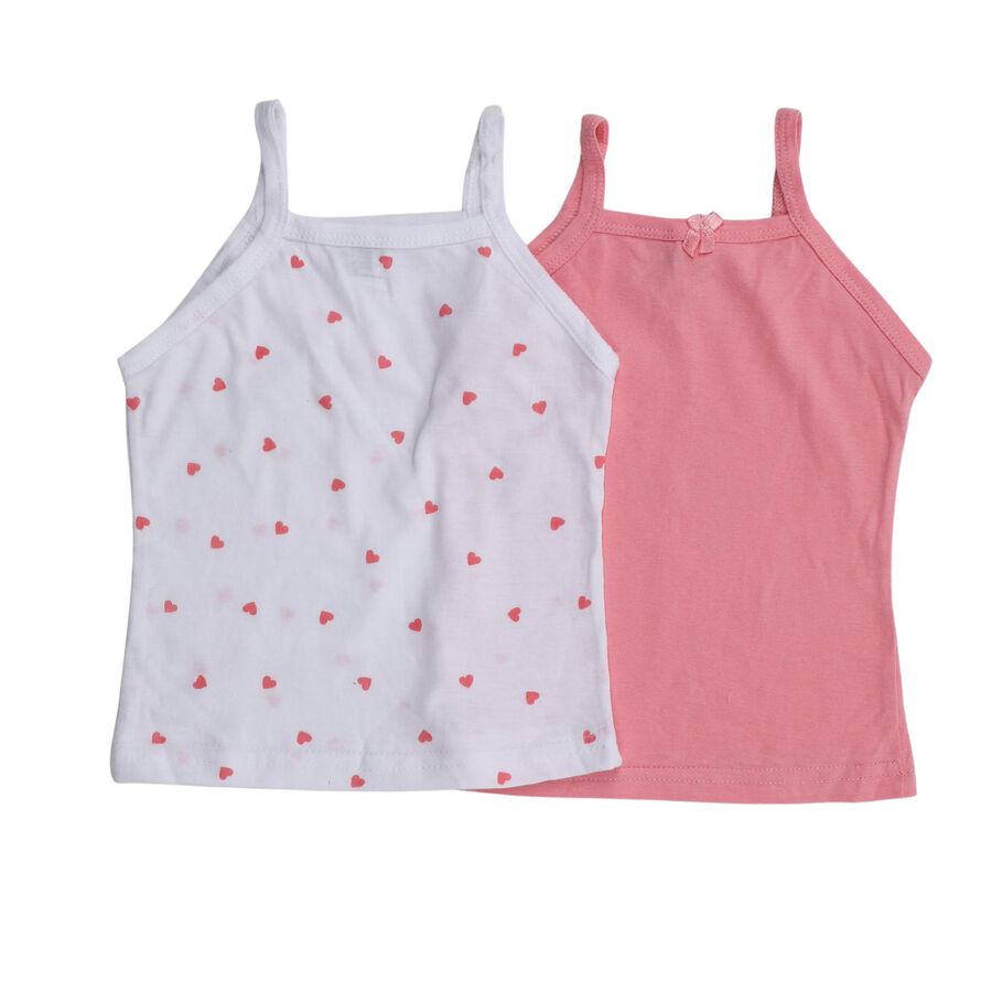 Girls' Pink and White Cotton Square Neck Sleeveless Vest, Pink, large image number null