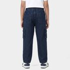 Boys' Navy Blue Straight Fit Cargo Jeans, मध्यम नीला, small