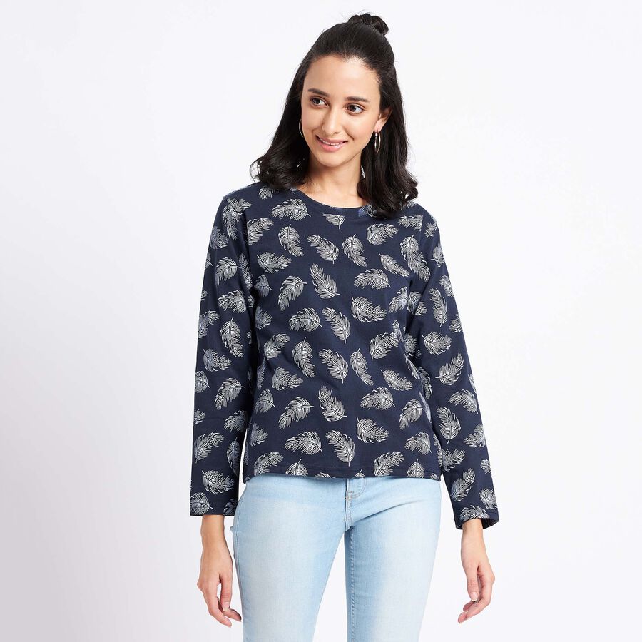 Cotton Printed Top, Navy Blue, large image number null