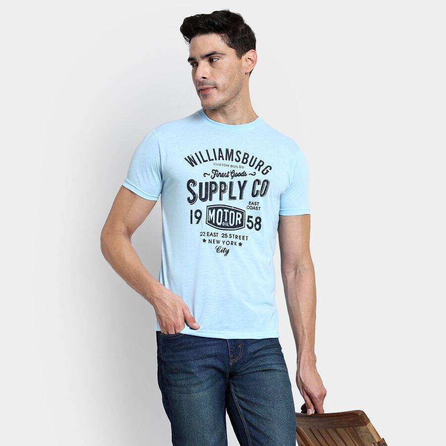 Men's Round Neck Half Sleeves T-Shirt, Sky Blue, large image number null