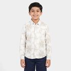 Boys Beige Cotton Geometric Casual Shirt, Beige, small