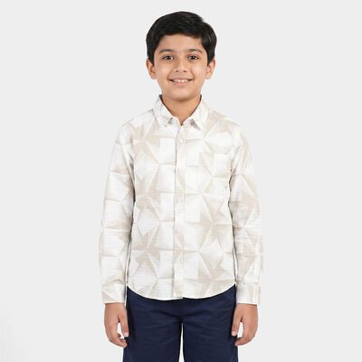 Boys Beige Cotton Geometric Casual Shirt