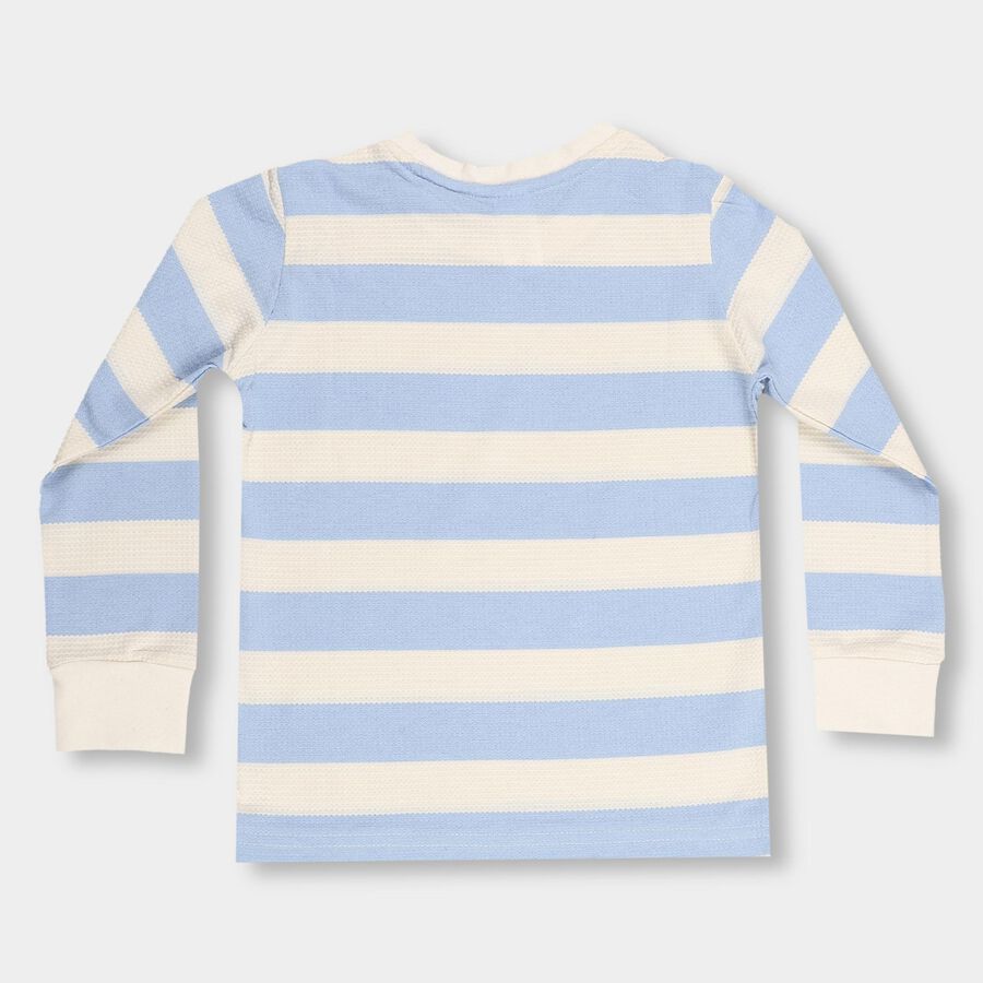 Boys Soft Powder Blue and Eggshell White Round Neck Casual T-Shirt, White, large image number null