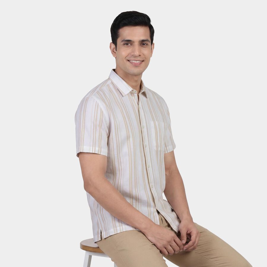 Men's Yellow Cotton Classic Collar Casual Shirt, पीला, large