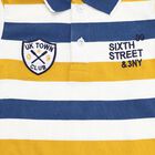 Boys' Mustard Yellow and Navy Blue Polo Neck Striped T-Shirt, पीला, small