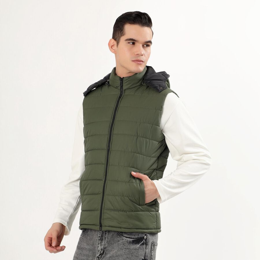 Men's Olive High Neck Sleeveless Puffer Jacket, ओलिव, large image number null