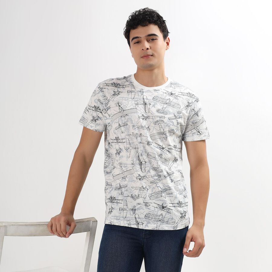 Men's 100% Cotton Round Neck Half Sleeves T-Shirt , White, large image number null