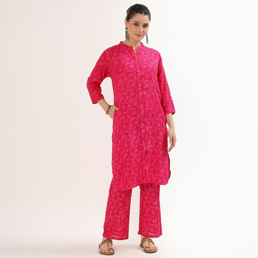Women's Bright Fuchsia Pink Printed Ethnic Set, गुलाबी, large image number null