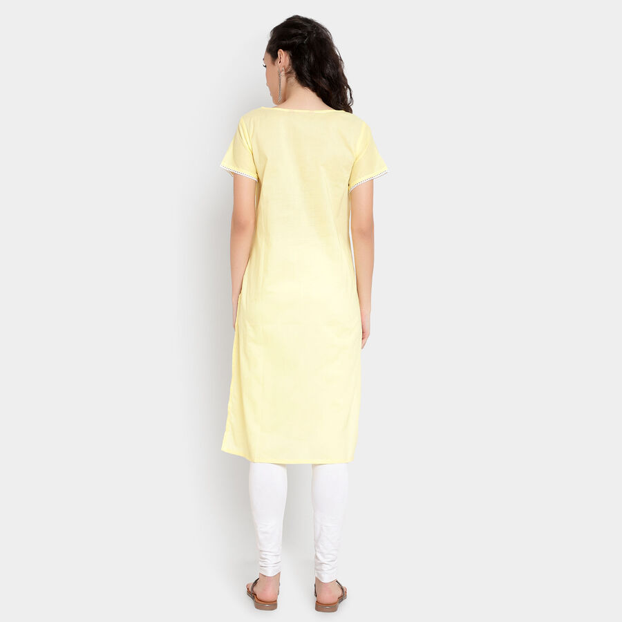Cotton Embroidered Short Sleeves Kurta, Yellow, large image number null