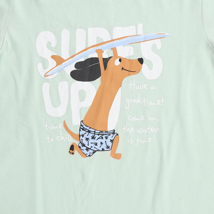 Boys Light Mint Green Cotton Round Neck Casual T-Shirt, Light Green, large