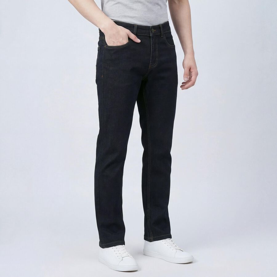 Men's Navy Blue Slim Fit Washed Jeans, गहरा नीला, large