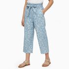 Girls' Light Blue Floral Printed Tie-Waist Capri, Light Blue, small