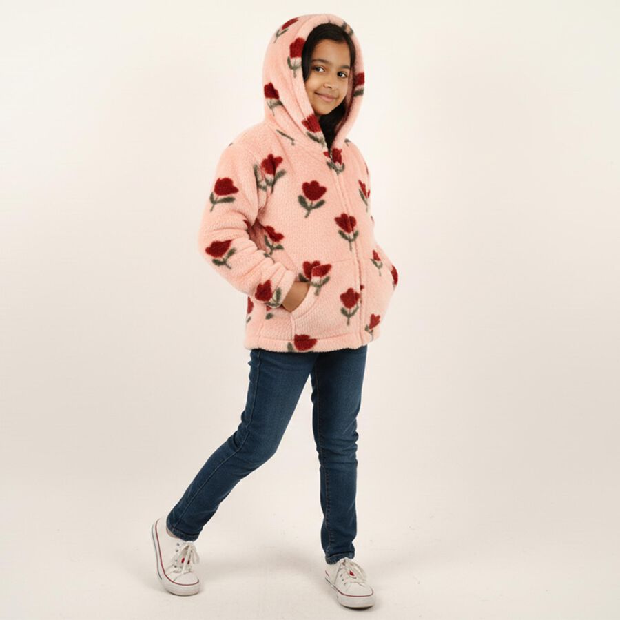 Girls Light Pink Hooded Neck Casual Sweatshirt, हल्का गुलाबी, large image number null