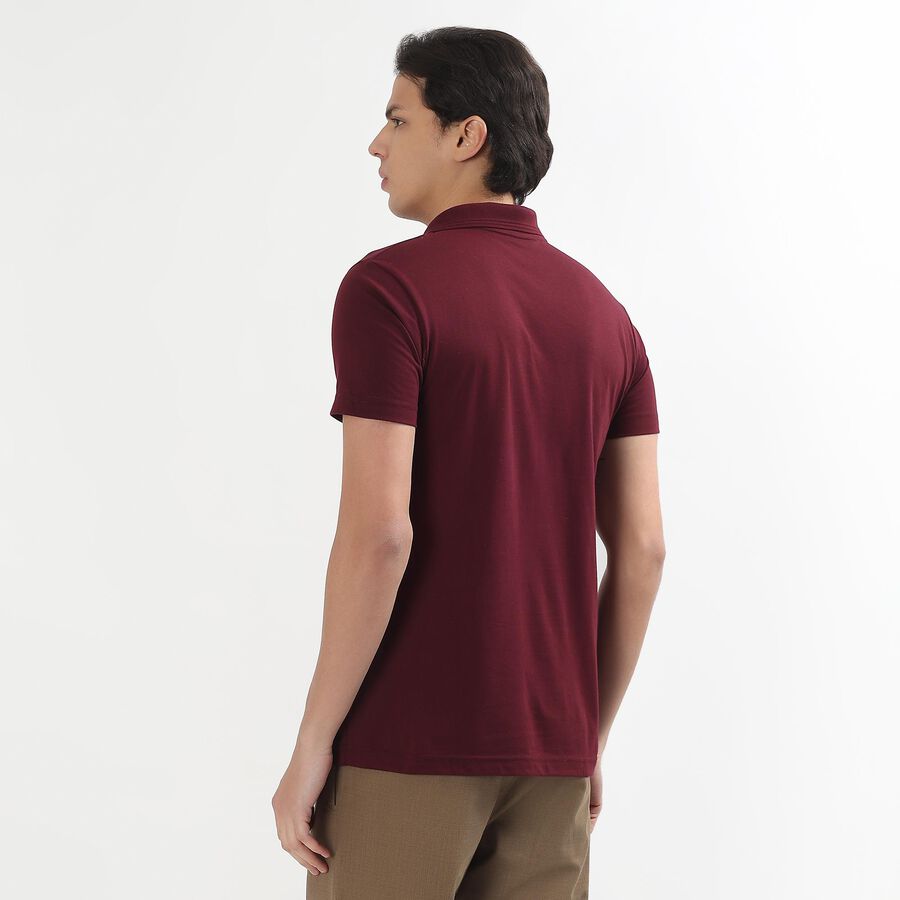 Men's Deep Wine Polo Neck Casual T-Shirt, Wine, large