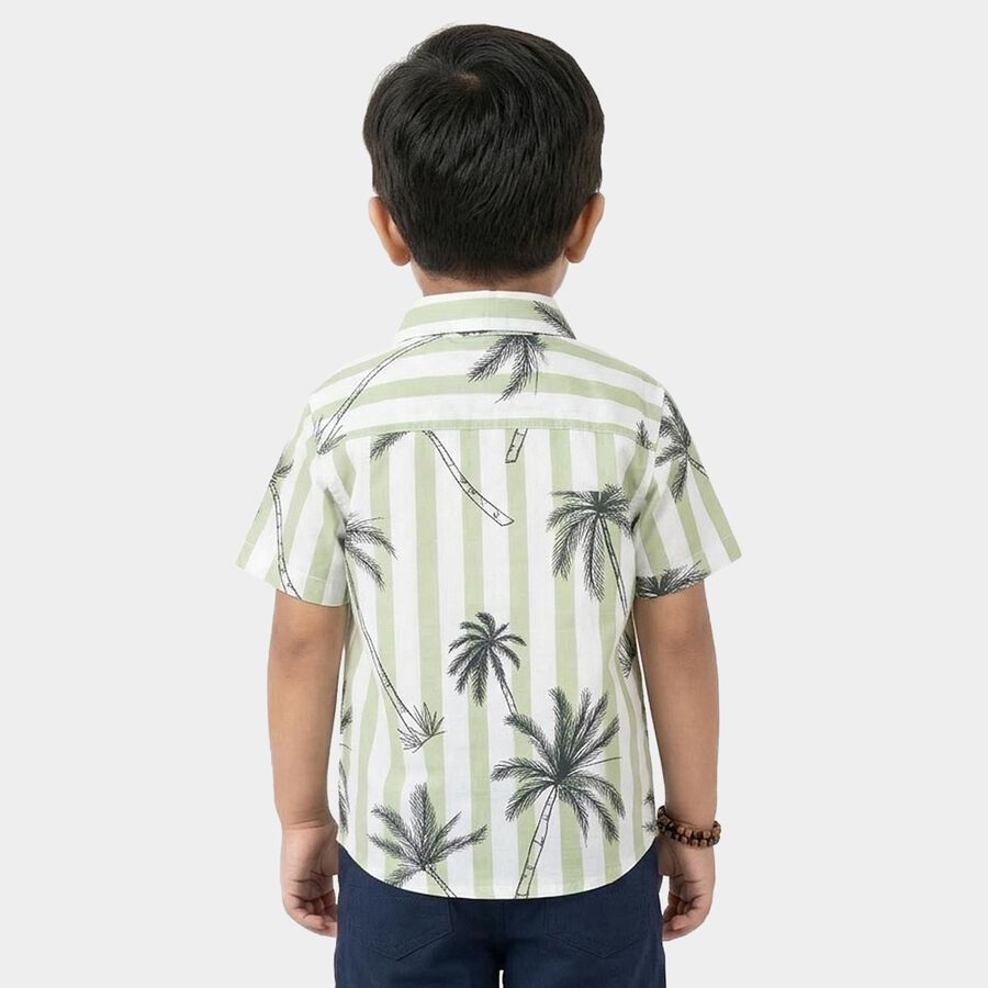 Boys Green Cotton Half Sleeve Classic Casual Shirt, Light Green, large