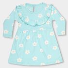 Infants' Aqua Blue Floral Printed Ruffled Neck Frock, एक्वा, small image number null