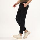 Men's Jet Black Slim Fit Cargo Trousers, काला, small image number null