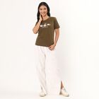Women's Olive Round Neck Minimalist T-Shirt, Olive, small
