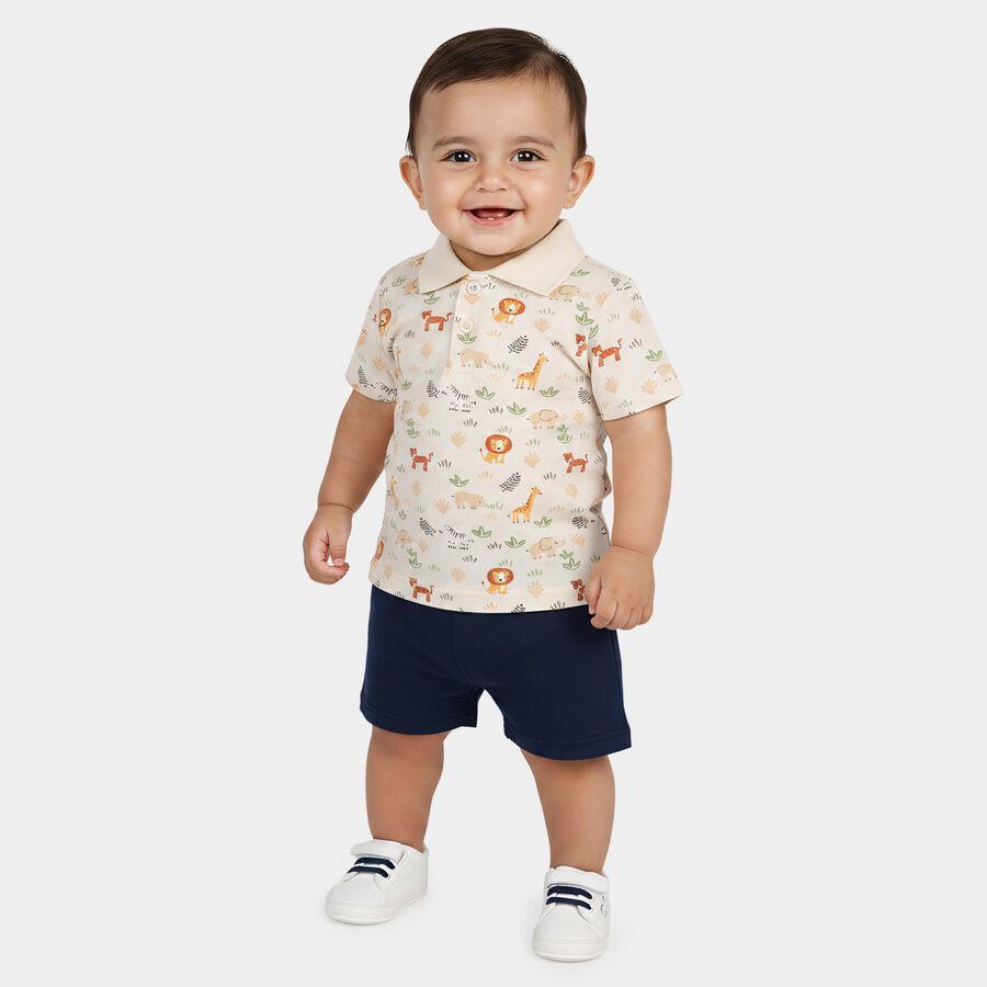 Infants Beige Cotton Polo Neck Casual T-Shirt, Beige, large