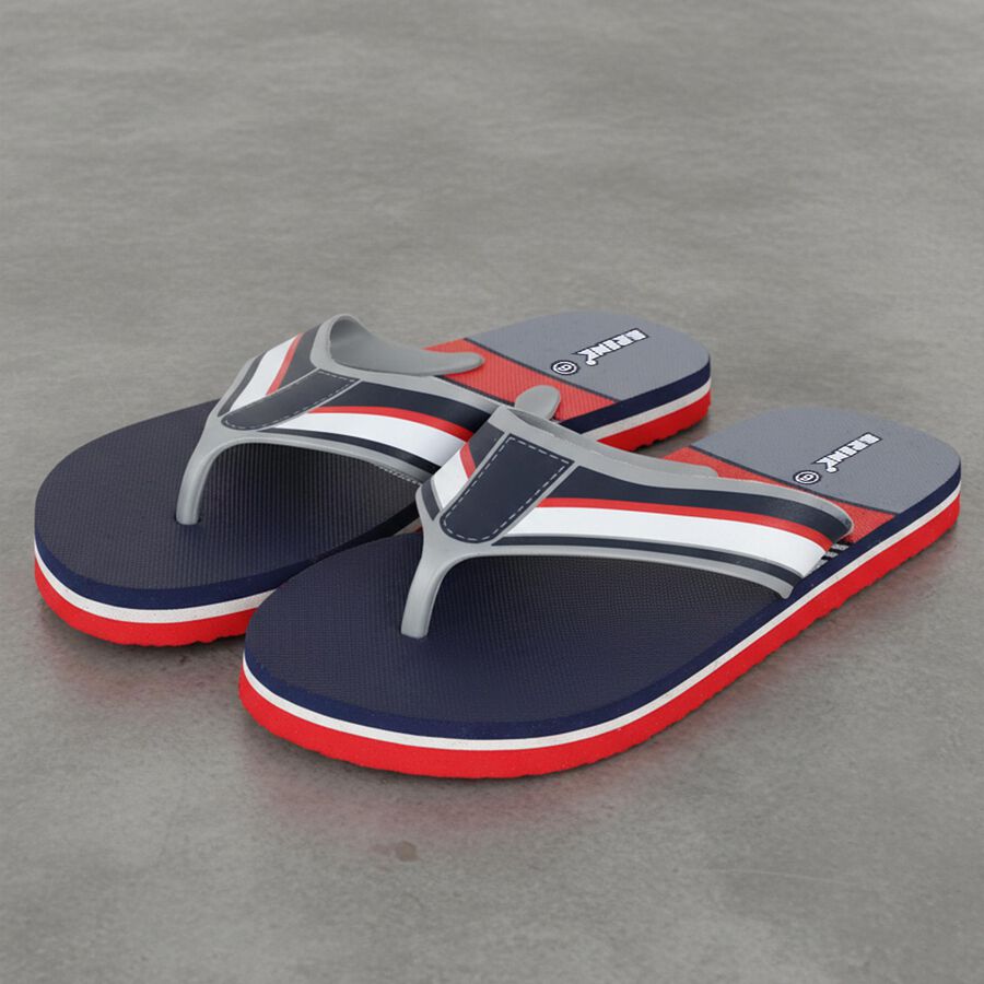 Men's Navy Blue Striped Thong Strap Flip-Flops, Navy Blue, large