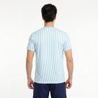 Men's Light Blue Round Neck Striped Regular Drifit T-Shirt, हल्का नीला, small