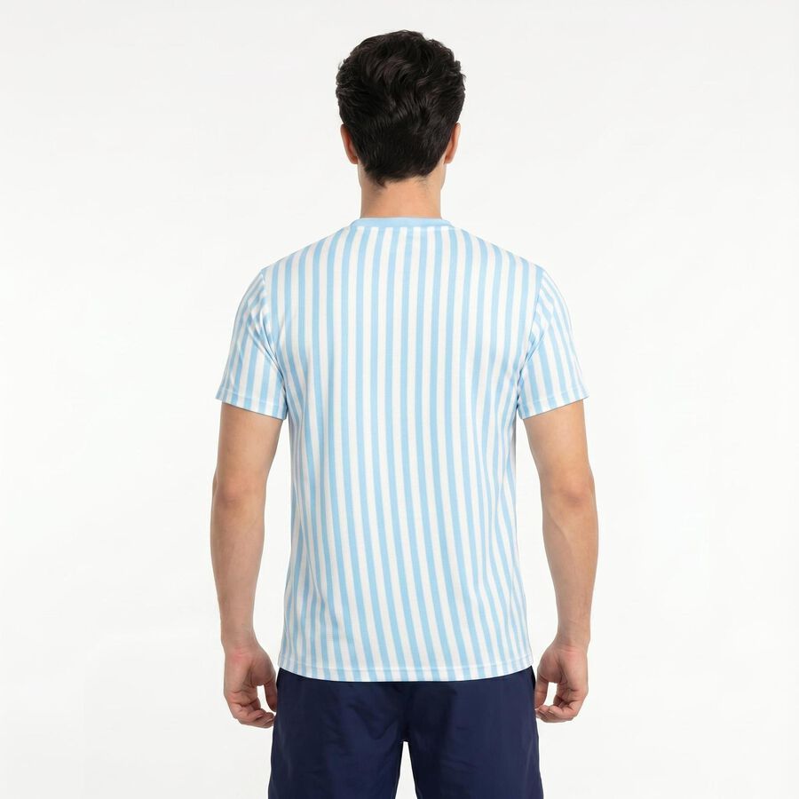 Men's Light Blue Round Neck Striped Regular Drifit T-Shirt, हल्का नीला, large