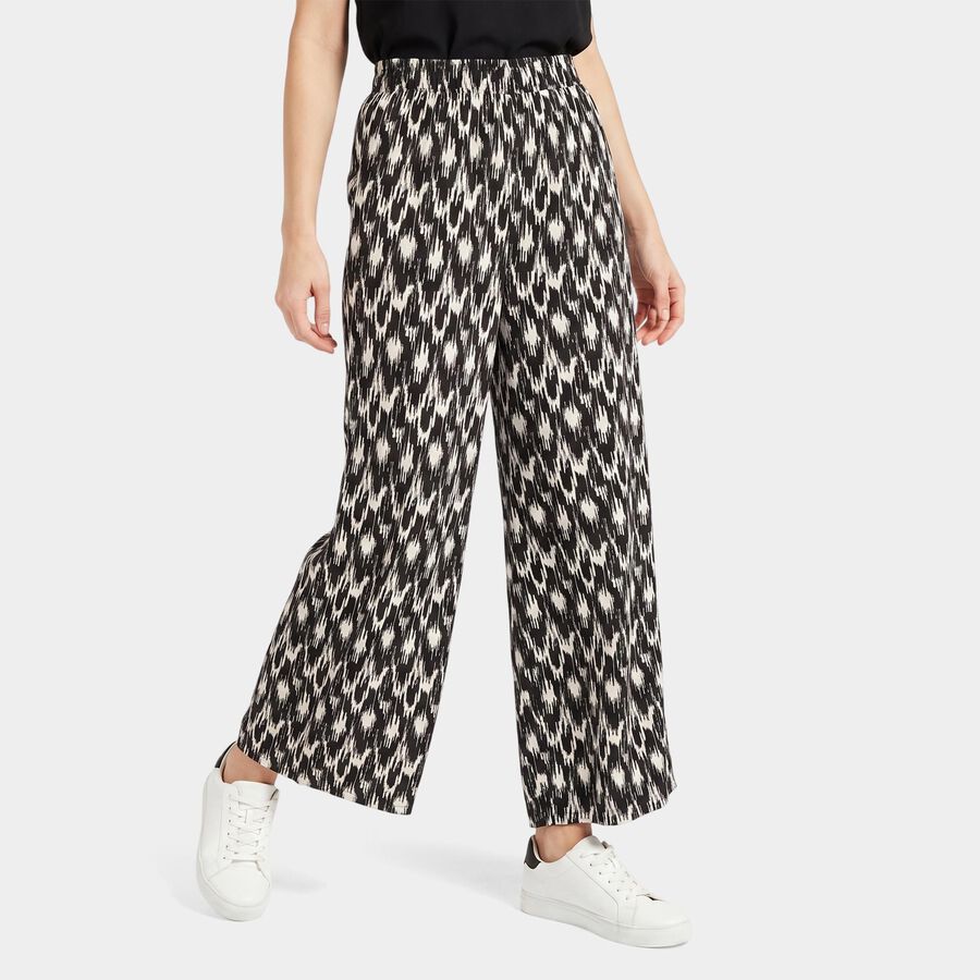 Women's Black Regular Fit Printed Palazzos, Black, large