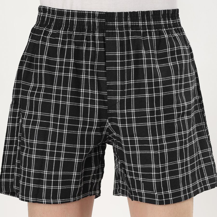 Men's Dark Charcoal Black Checked Elastic Waist Boxers, Black, large image number null