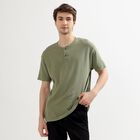 Men's Muted Olive Green Cotton Henley Neck Casual T-Shirt, Olive, small image number null