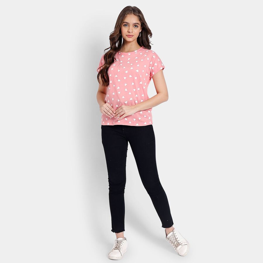 Ladies' Round Neck T-Shirt, गुलाबी, large image number null