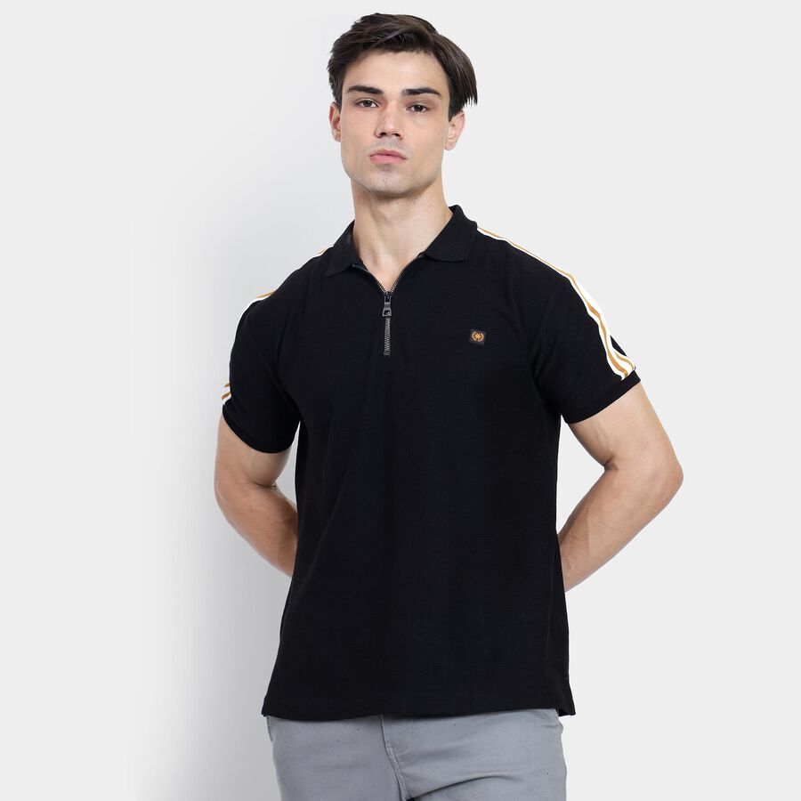 Men's Collared Half Sleeves T-Shirt , काला, large image number null