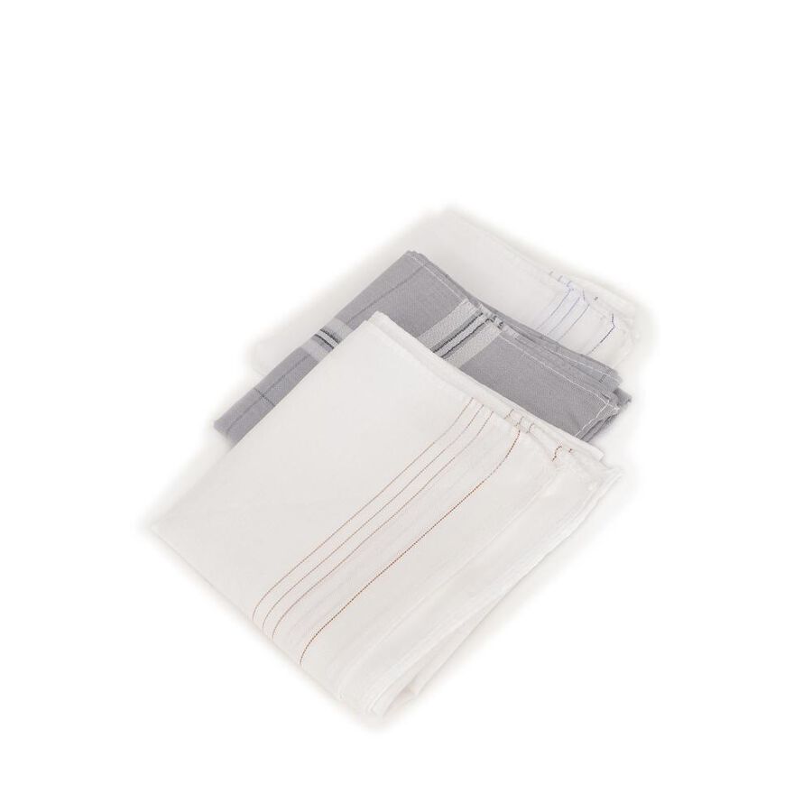 Men's Muted Grey and White Checked Pack of 3 Handkerchief, White, large