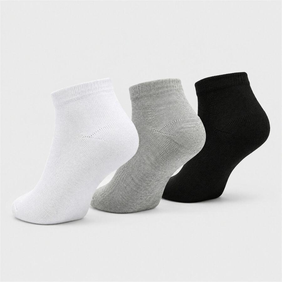 Men's Ankle Length Regular Fit Solid Pack of 3 Socks ( Black, Grey, White ), काला, large
