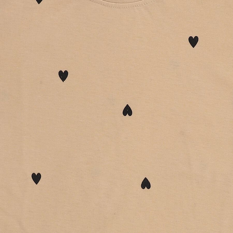 Girls Light Beige Round Neck Casual T-Shirt, Beige, large