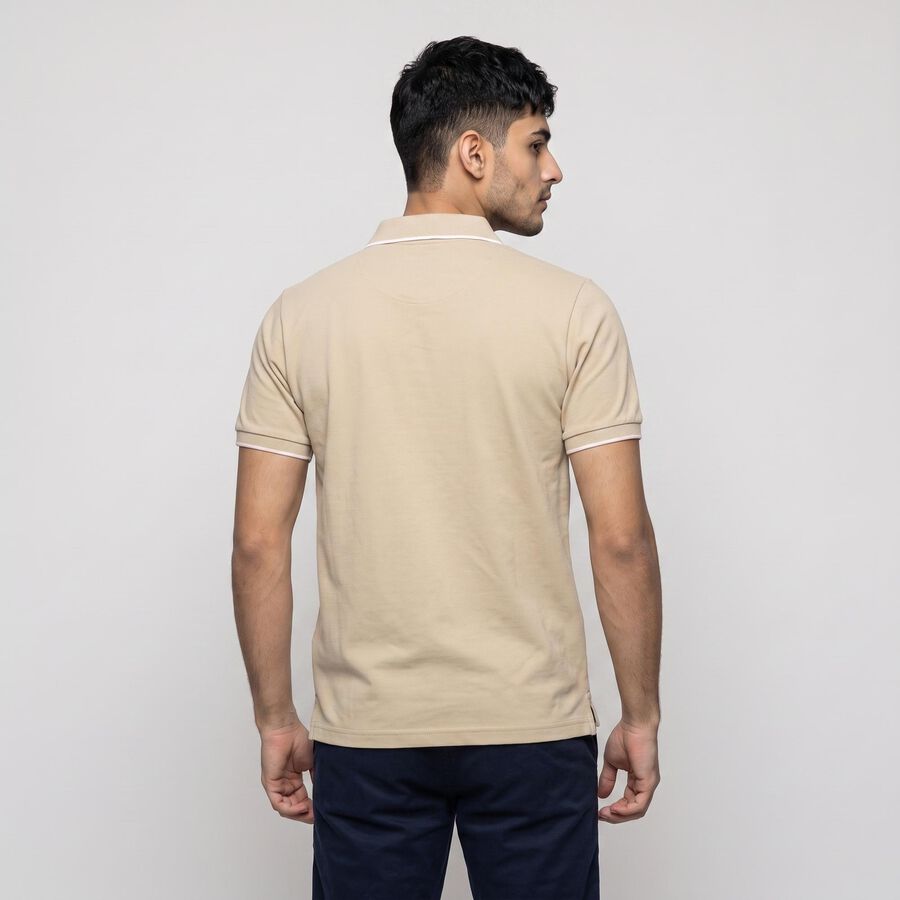 Men's Beige Polo Neck Polo T-Shirt, गहरा पीला, large
