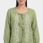 Women's Green Cotton Notch Neck Floral Printed Kurti, Light Green, small