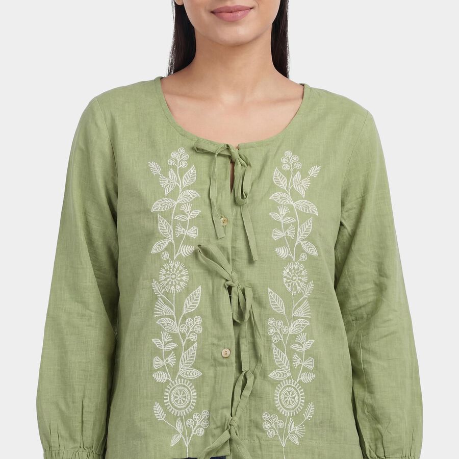 Women's Green Cotton Notch Neck Floral Printed Kurti, Light Green, large