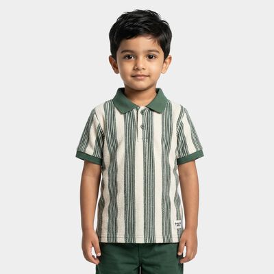 Boys Olive Round Neck Casual Half Sleeve T-Shirt