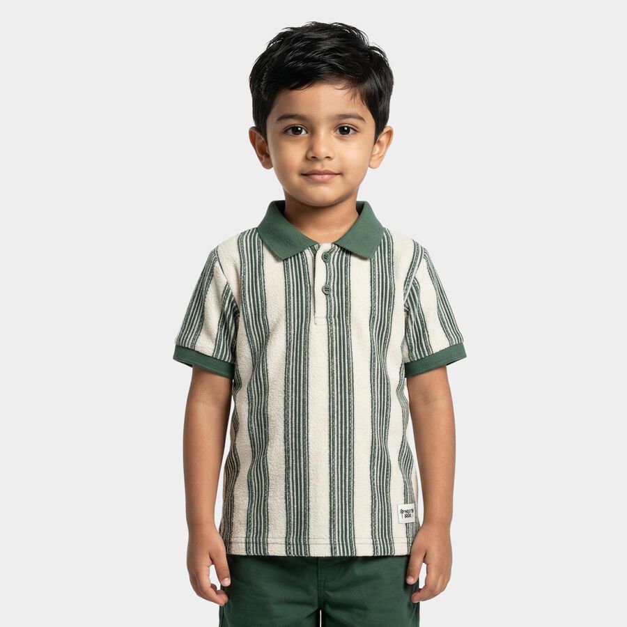 Boys Olive Round Neck Casual Half Sleeve T-Shirt, Olive, large