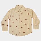 Boys Beige Cotton Long Sleeves Collar Regular Fit Shirt, Beige, small