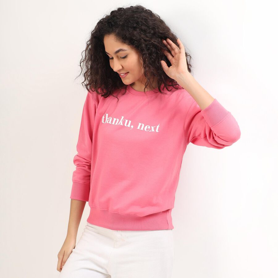 Women's Bright Pink Crew Neck Casual Sweatshirt, Pink, large image number null