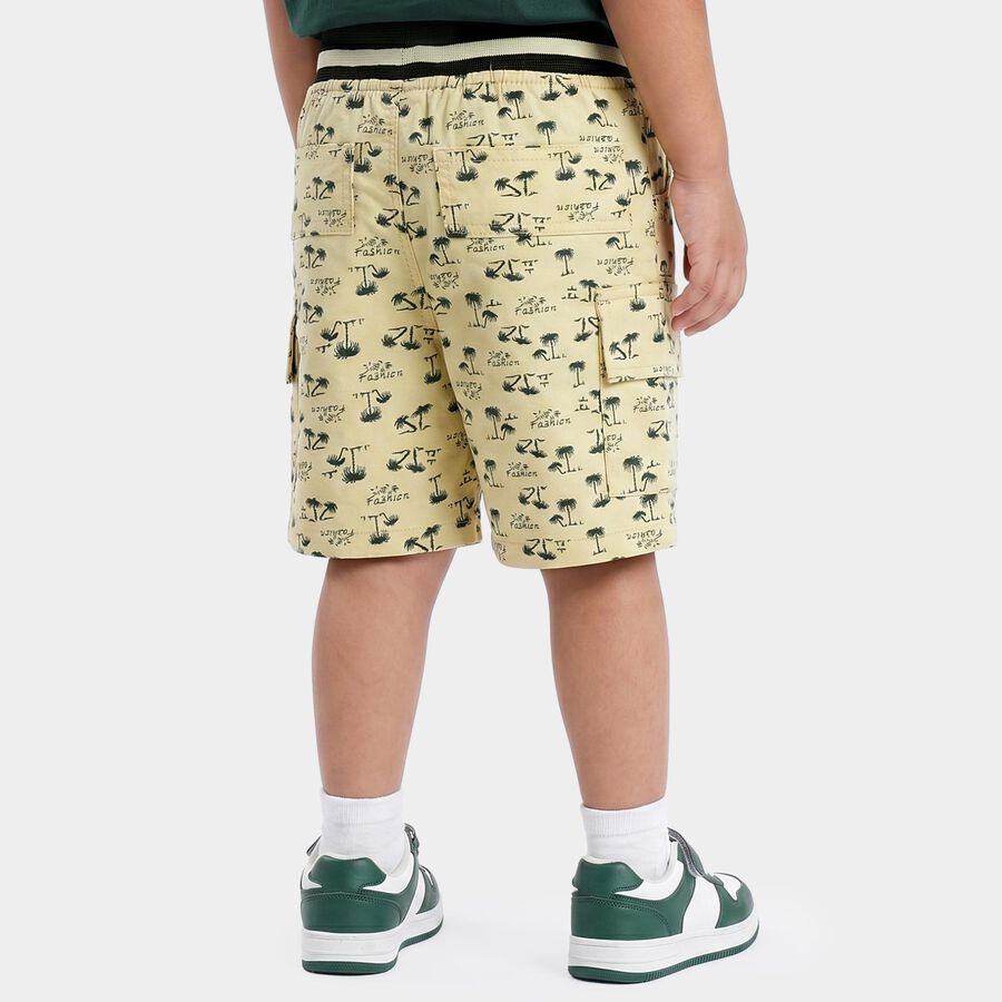Boys Off White Regular Fit Printed Cargo Bermuda Shorts, Off White, large